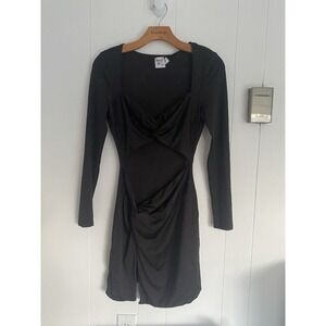 black zip up mini dress Ruched Mini Dress L / Black main image 0